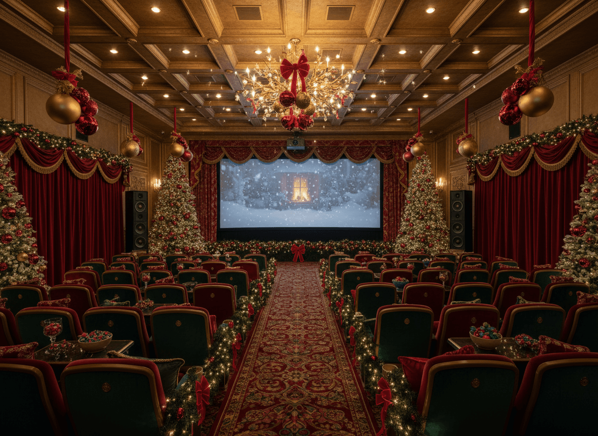 Christmas Cinema interior design - professional christmas cinema with sophisticated decor and premium finishes