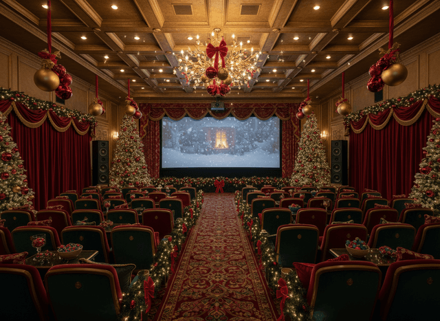 Christmas Cinema interior design - professional christmas cinema with sophisticated decor and premium finishes