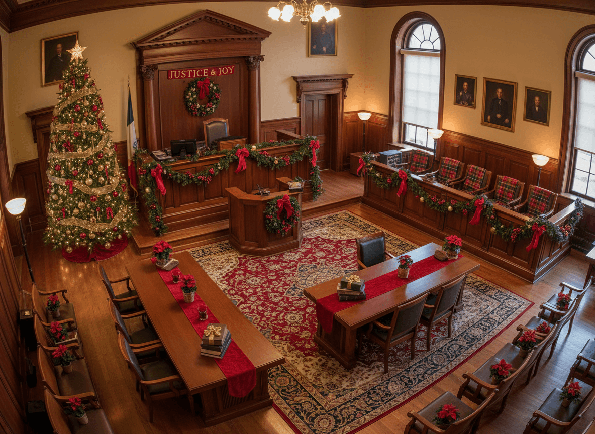 Christmas Courtroom interior design - professional christmas courtroom with sophisticated decor and premium finishes