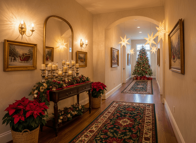 Christmas Hallway interior design - professional christmas hallway with sophisticated decor and premium finishes