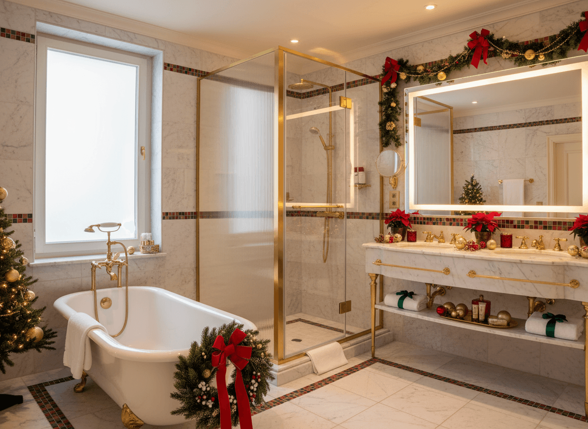 Christmas Hotel Bathroom interior design - professional christmas hotel bathroom with sophisticated decor and premium finishes