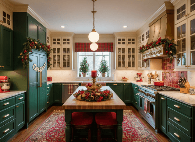 Christmas Kitchen interior design - professional christmas kitchen with sophisticated decor and premium finishes