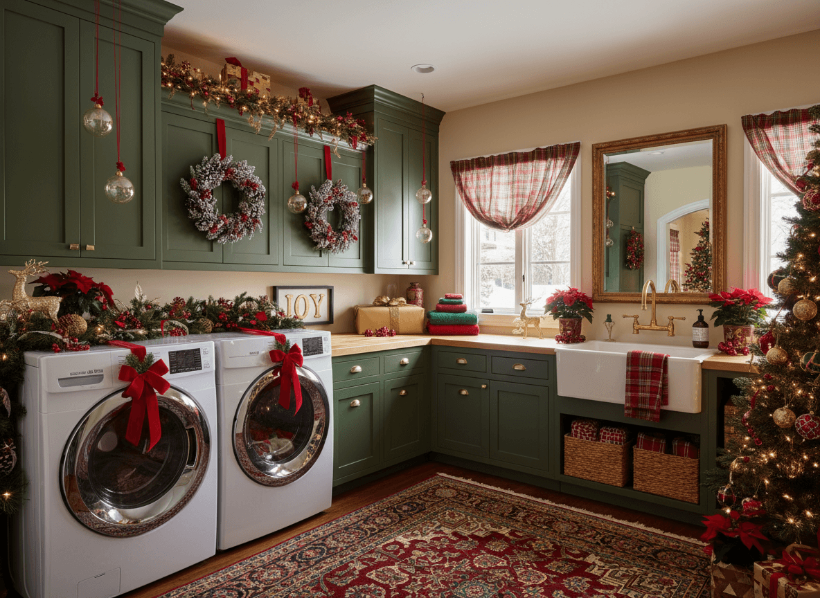 Christmas Laundry Room interior design - professional christmas laundry room with sophisticated decor and premium finishes