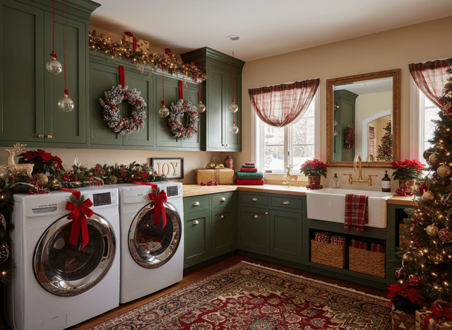 Christmas Laundry Room interior design - professional christmas laundry room with sophisticated decor and premium finishes