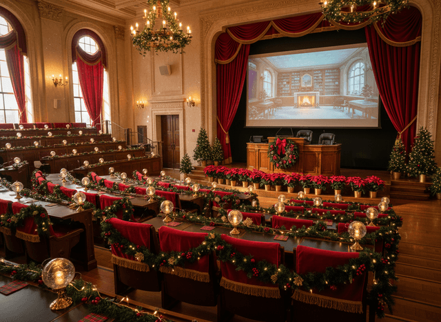 Christmas Lecture Hall interior design - professional christmas lecture hall with sophisticated decor and premium finishes