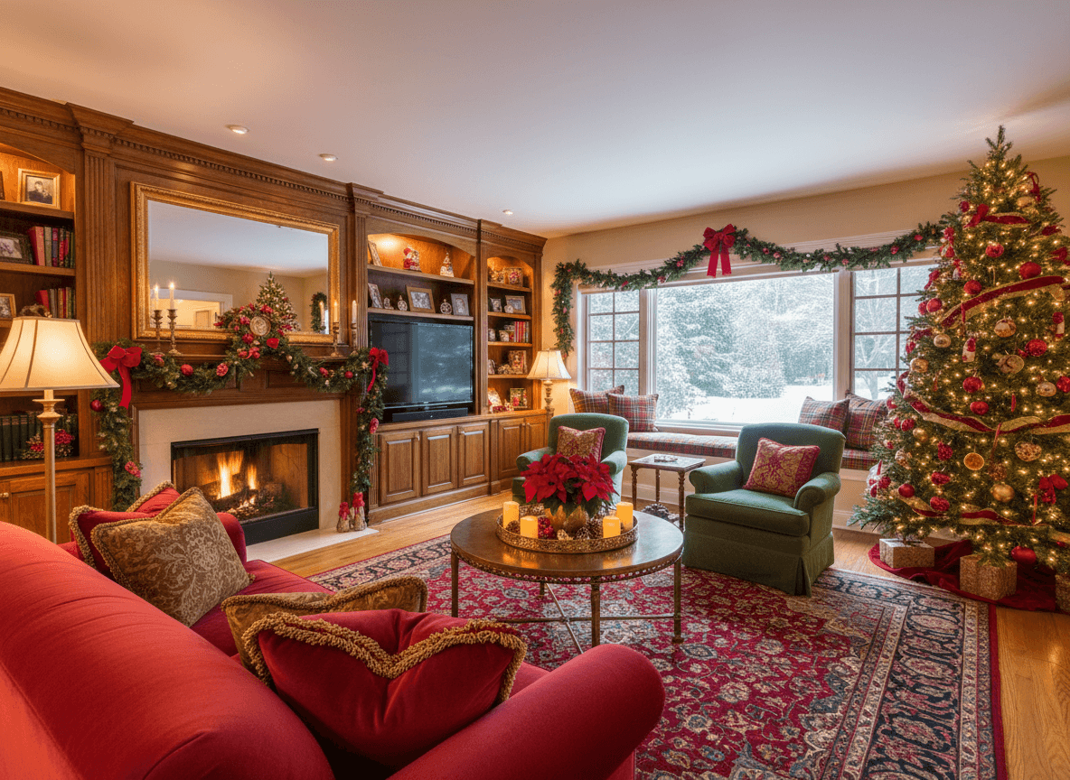 Christmas Living Room interior design - professional christmas living room with sophisticated decor and premium finishes