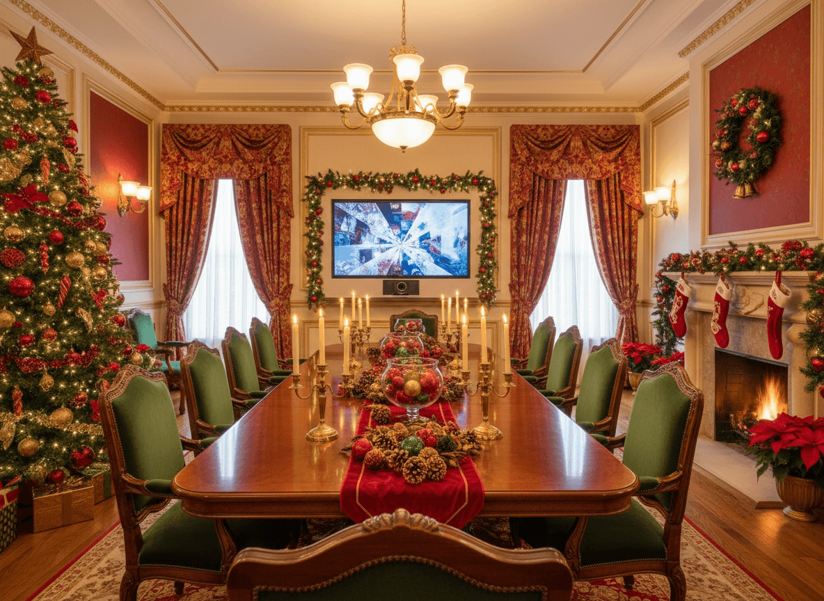 Christmas Meeting Room interior design - professional christmas meeting room with sophisticated decor and premium finishes