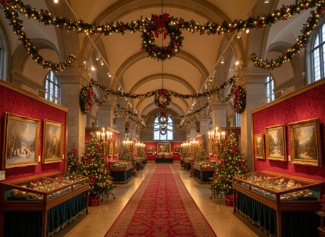 Christmas Museum Hall interior design - professional christmas museum hall with sophisticated decor and premium finishes