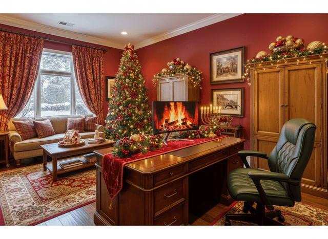 Christmas Office interior design - professional christmas office with sophisticated decor and premium finishes