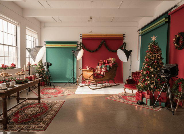 Christmas Photography Studio interior design - professional christmas photography studio with sophisticated decor and premium finishes