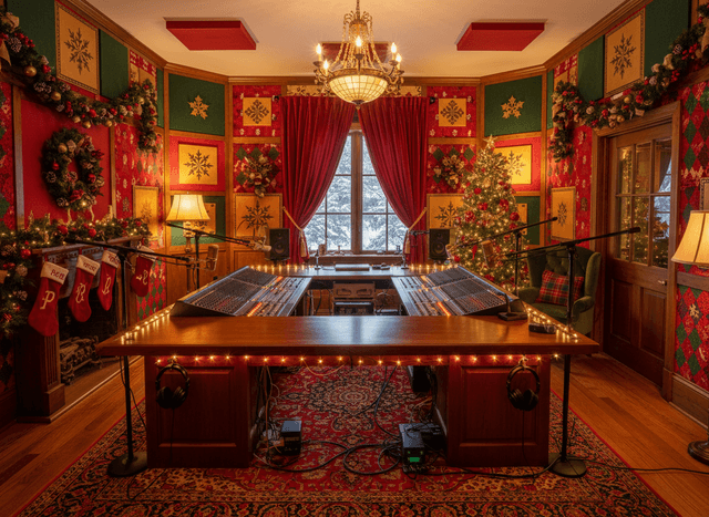 Christmas Podcast Studio interior design - professional christmas podcast studio with sophisticated decor and premium finishes