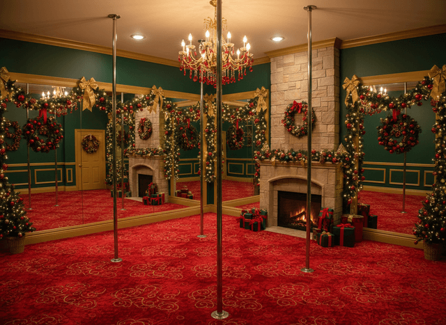 Christmas Pole Dance Studio interior design - professional christmas pole dance studio with sophisticated decor and premium finishes