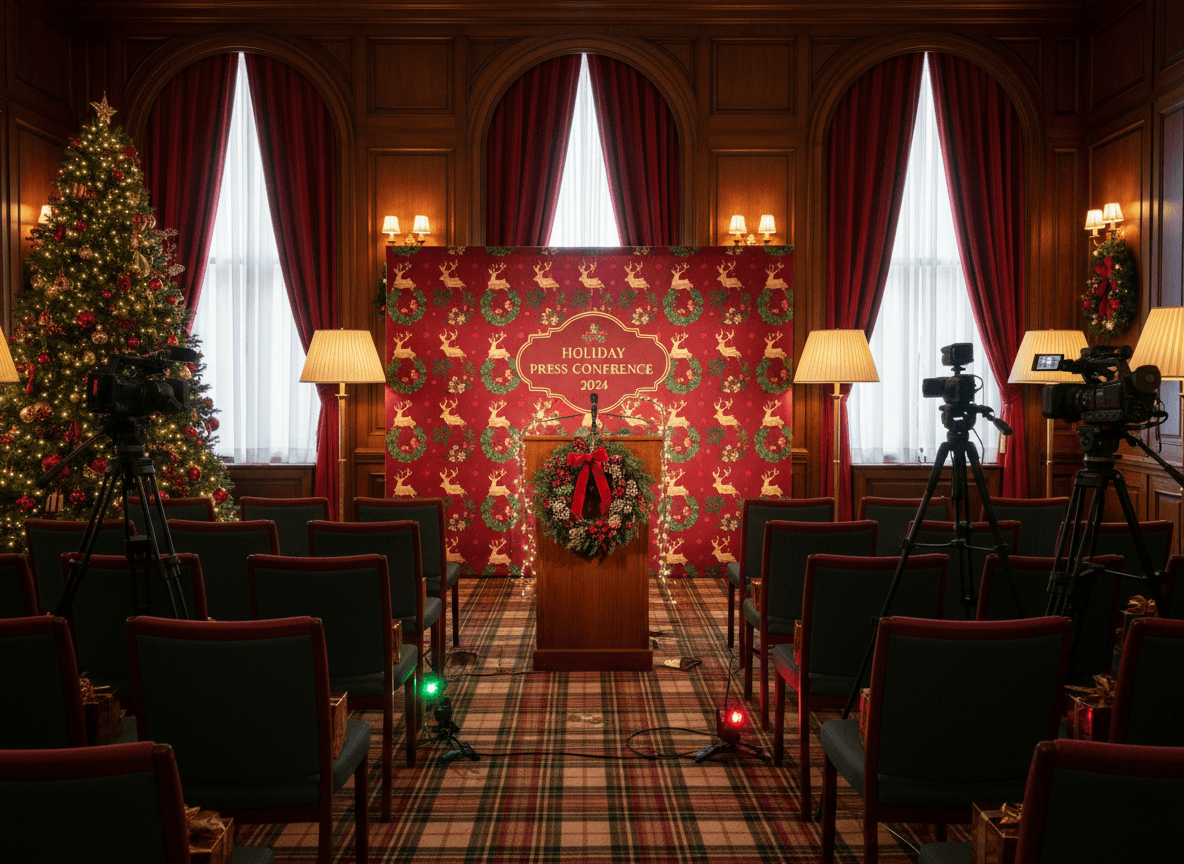 Christmas Press Room interior design - professional christmas press room with sophisticated decor and premium finishes