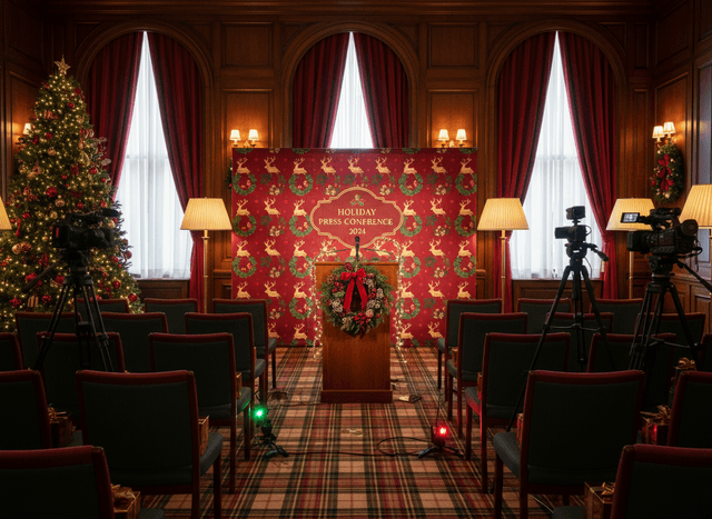 Christmas Press Room interior design - professional christmas press room with sophisticated decor and premium finishes