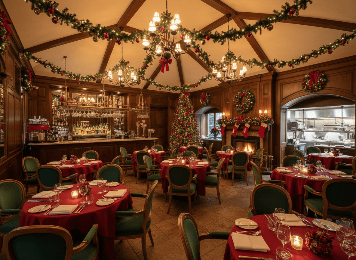 Christmas Restaurant interior design - professional christmas restaurant with sophisticated decor and premium finishes
