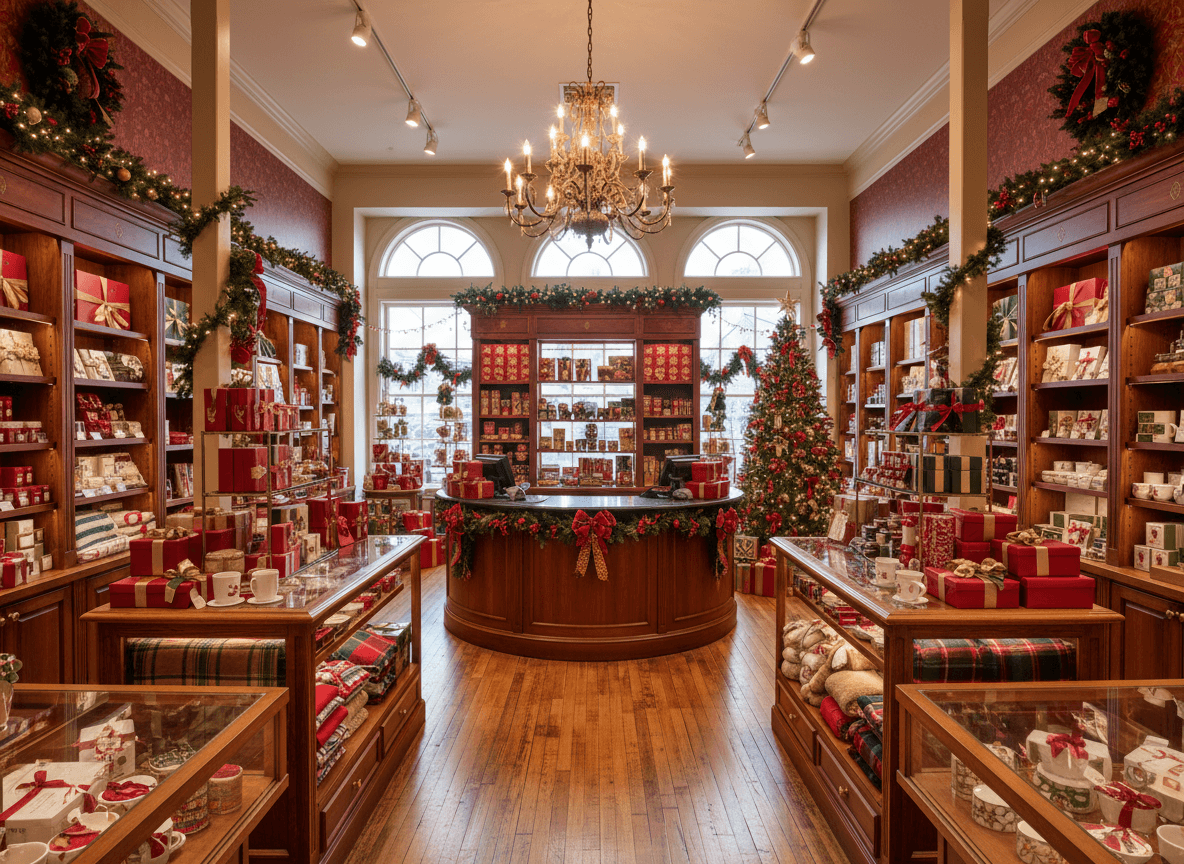 Christmas Store interior design - professional christmas store with sophisticated decor and premium finishes