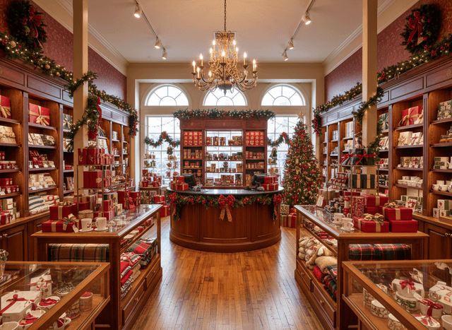 Christmas Store interior design - professional christmas store with sophisticated decor and premium finishes