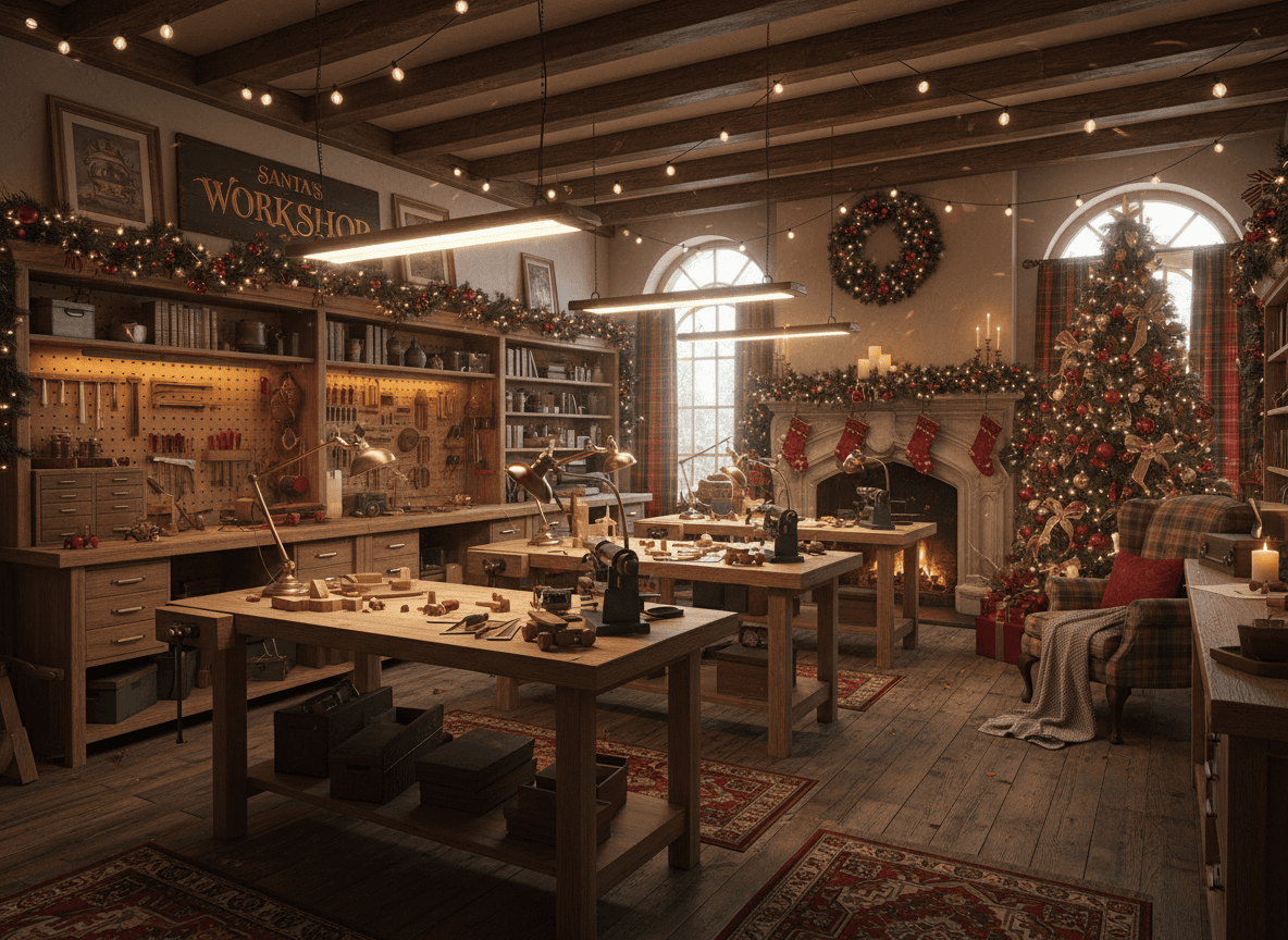 Christmas Workshop interior design - professional christmas workshop with sophisticated decor and premium finishes