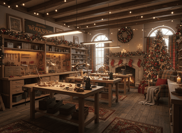 Christmas Workshop interior design - professional christmas workshop with sophisticated decor and premium finishes