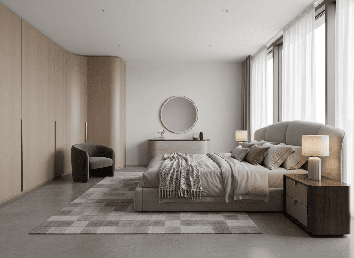 Contemporary Bedroom interior design - professional contemporary bedroom with sophisticated decor and premium finishes