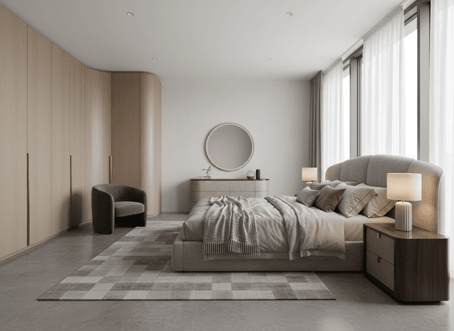 Contemporary Bedroom interior design - professional contemporary bedroom with sophisticated decor and premium finishes
