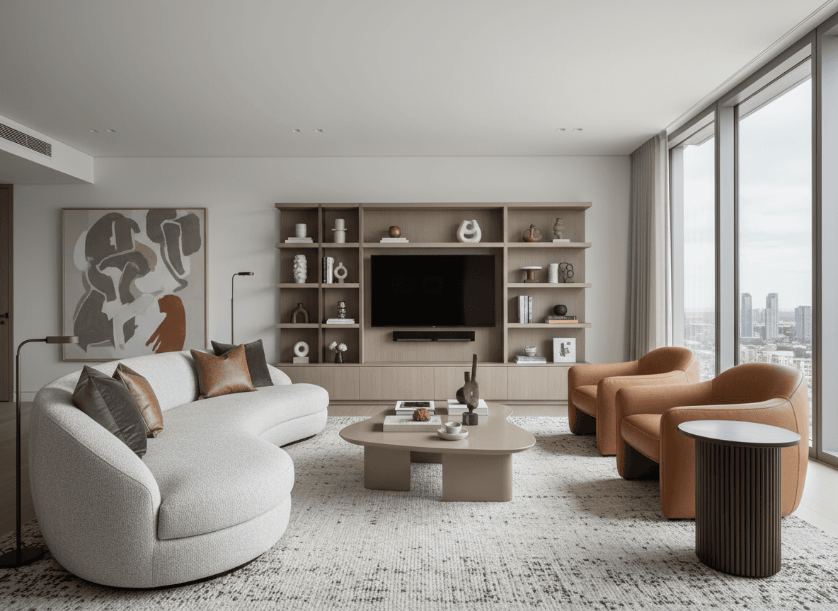 Contemporary Living Room interior design - professional contemporary living room with sophisticated decor and premium finishes