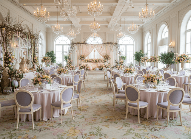 Easter Banquet Hall interior design - professional easter banquet hall with sophisticated decor and premium finishes