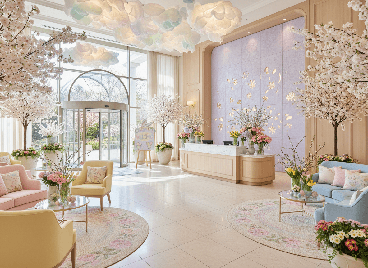 Easter Hotel Lobby interior design - professional easter hotel lobby with sophisticated decor and premium finishes