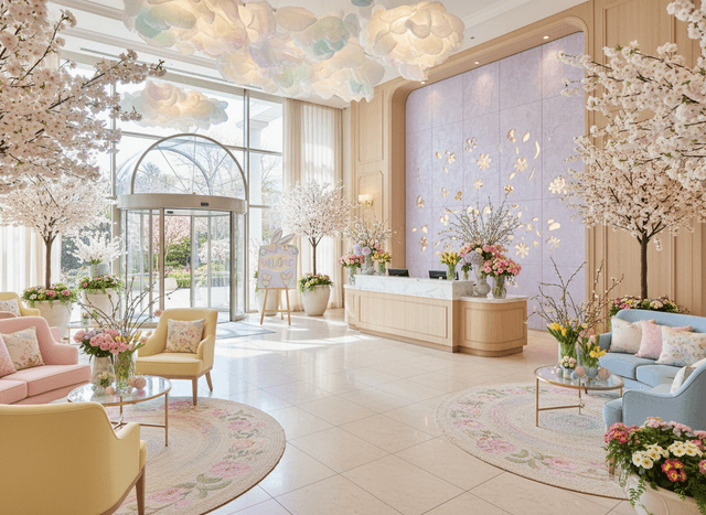 Easter Hotel Lobby interior design - professional easter hotel lobby with sophisticated decor and premium finishes