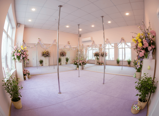 Easter Pole Dance Studio interior design - professional easter pole dance studio with sophisticated decor and premium finishes
