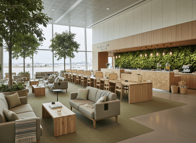 Eco Friendly Airport Lounge interior design - professional eco friendly airport lounge with sophisticated decor and premium finishes