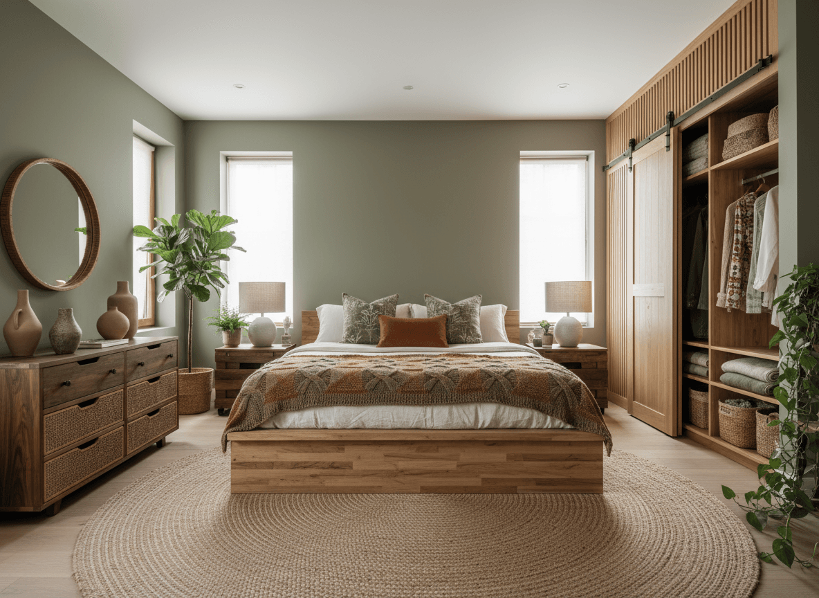 Eco Friendly Bedroom interior design - professional eco friendly bedroom with sophisticated decor and premium finishes