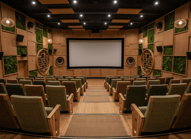 Eco Friendly Cinema interior design - professional eco friendly cinema with sophisticated decor and premium finishes