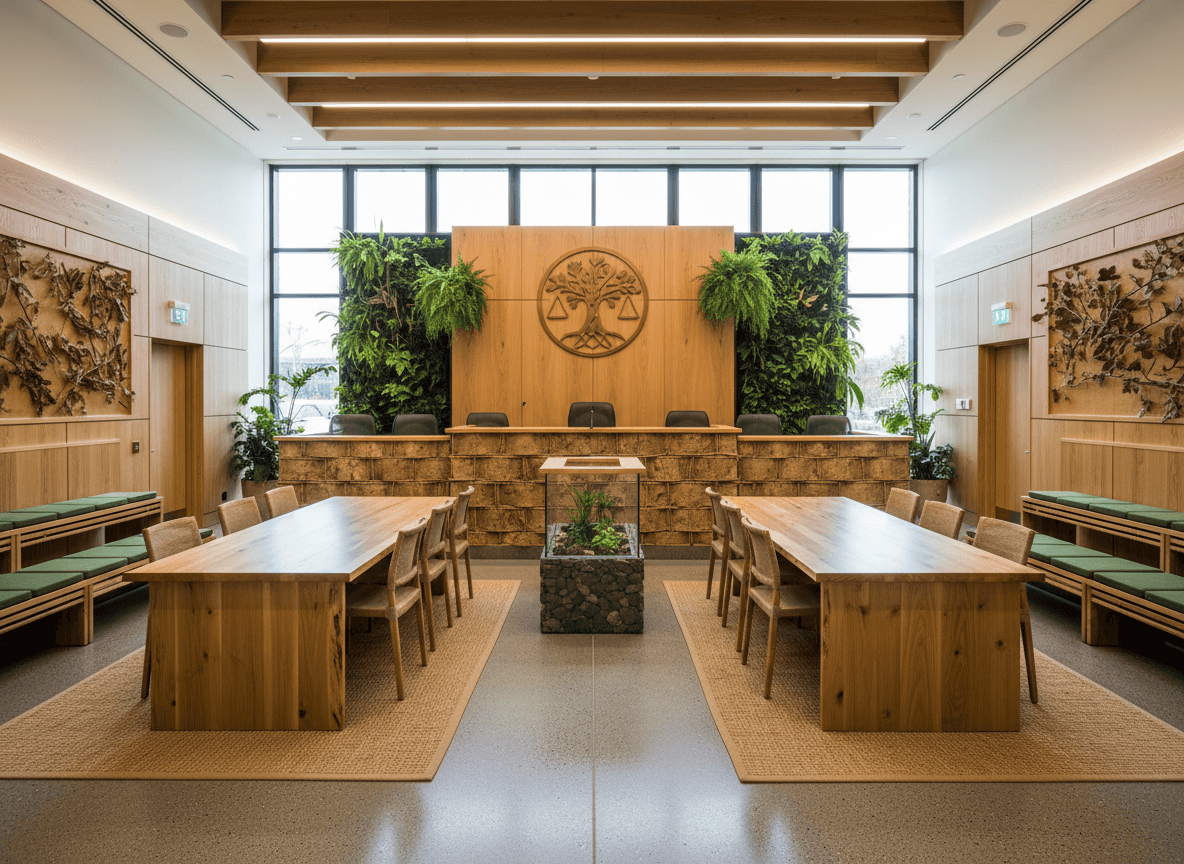 Eco Friendly Courtroom interior design - professional eco friendly courtroom with sophisticated decor and premium finishes