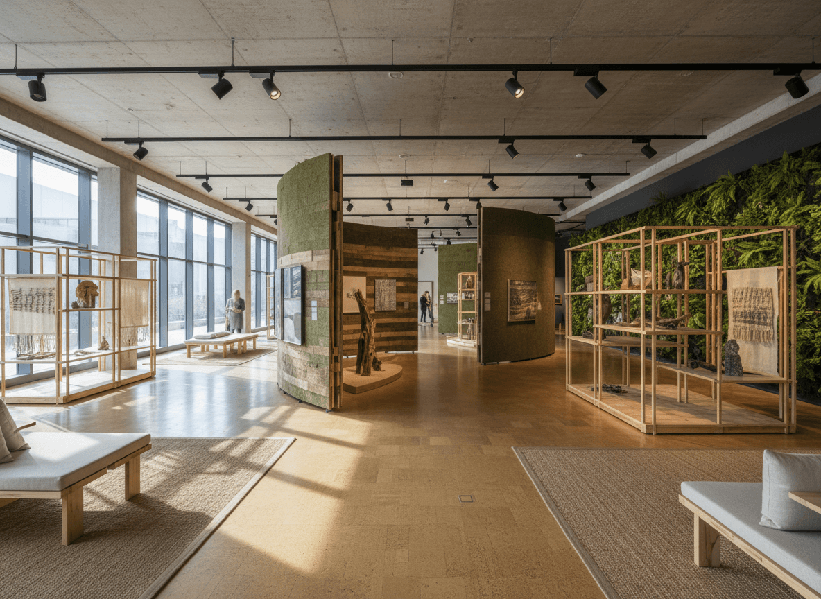 Eco Friendly Exhibition Space interior design - professional eco friendly exhibition space with sophisticated decor and premium finishes