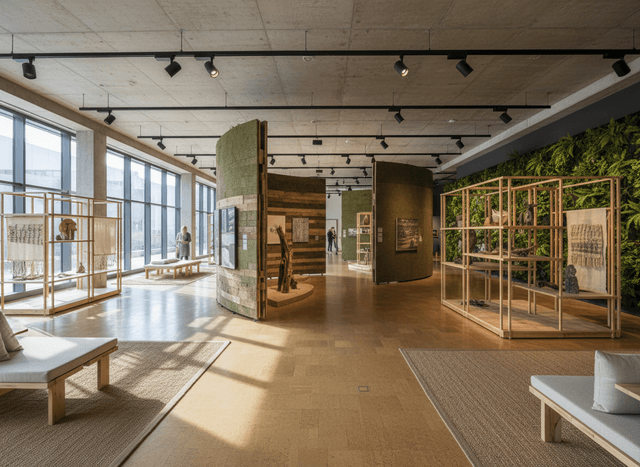 Eco Friendly Exhibition Space interior design - professional eco friendly exhibition space with sophisticated decor and premium finishes