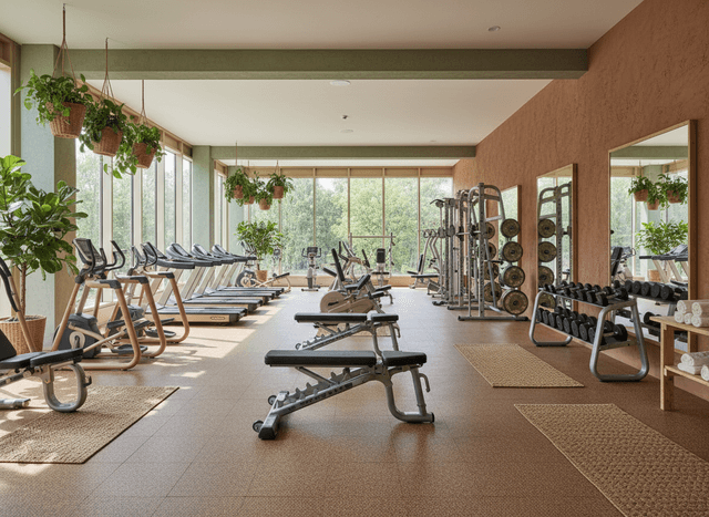Eco Friendly Gym interior design - professional eco friendly gym with sophisticated decor and premium finishes