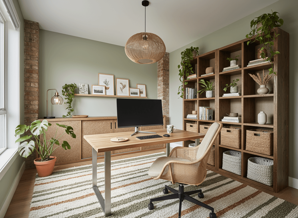 Eco Friendly Home Office interior design - professional eco friendly home office with sophisticated decor and premium finishes