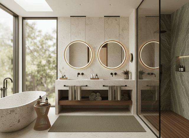 Eco Friendly Hotel Bathroom interior design - professional eco friendly hotel bathroom with sophisticated decor and premium finishes