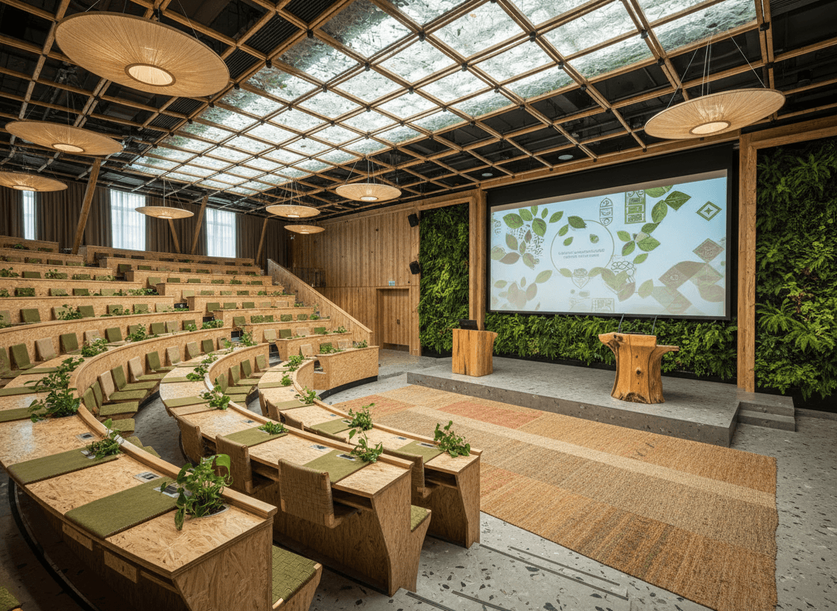 Eco Friendly Lecture Hall interior design - professional eco friendly lecture hall with sophisticated decor and premium finishes