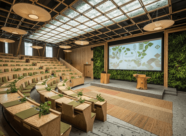 Eco Friendly Lecture Hall interior design - professional eco friendly lecture hall with sophisticated decor and premium finishes