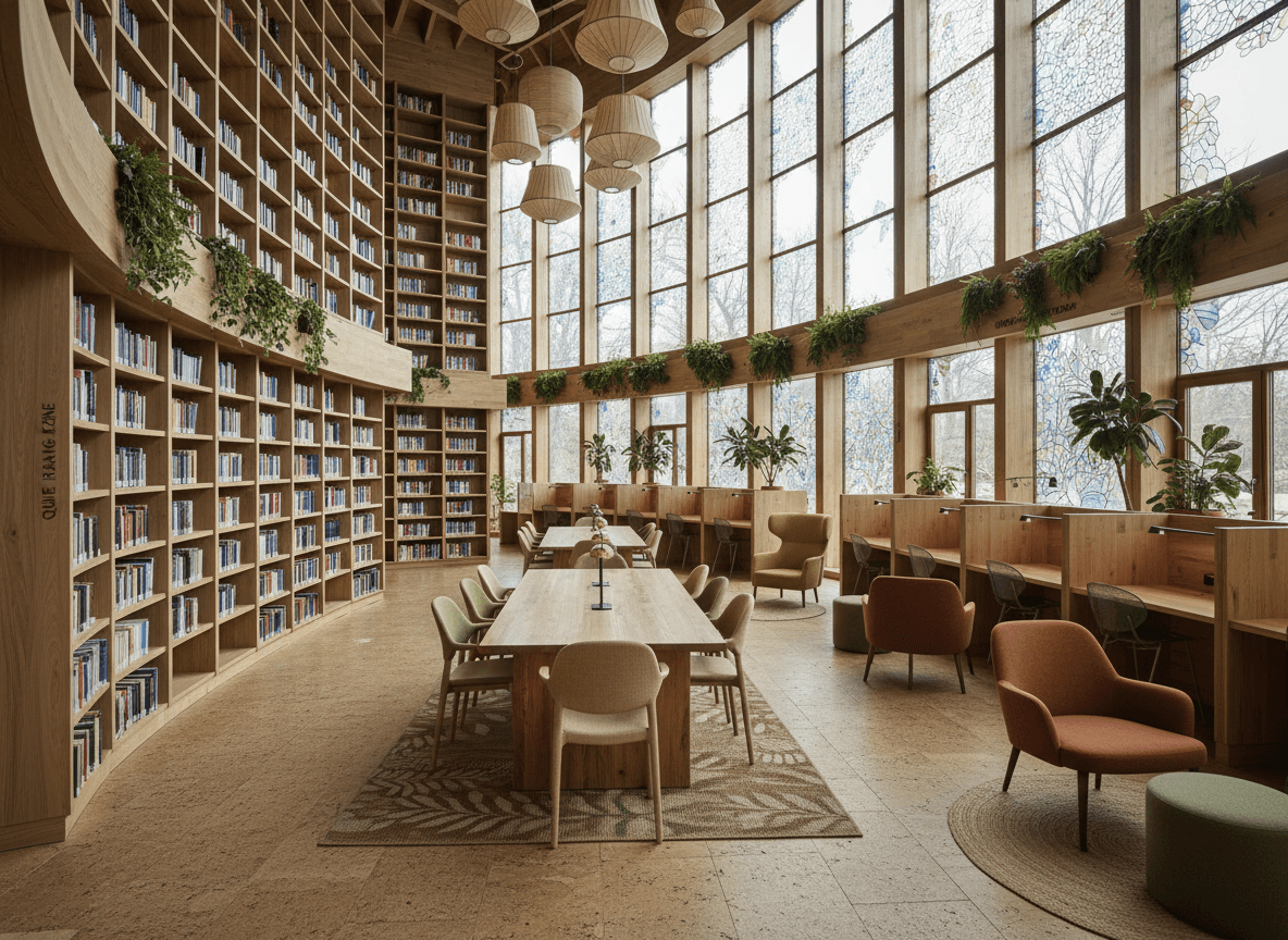 Eco Friendly Library interior design - professional eco friendly library with sophisticated decor and premium finishes