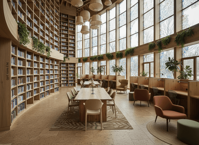 Eco Friendly Library interior design - professional eco friendly library with sophisticated decor and premium finishes