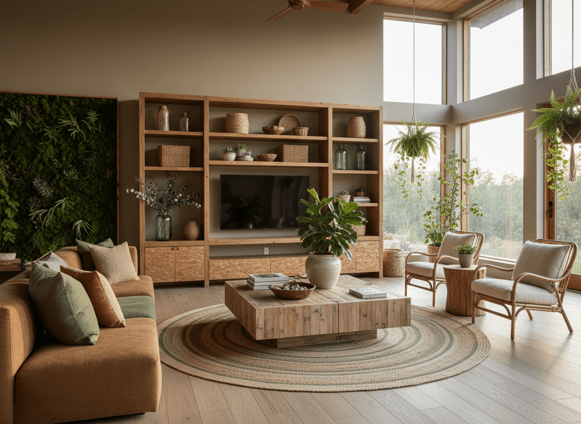 Eco Friendly Living Room interior design - professional eco friendly living room with sophisticated decor and premium finishes