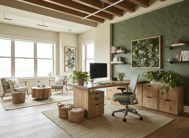 Eco Friendly Office interior design - professional eco friendly office with sophisticated decor and premium finishes