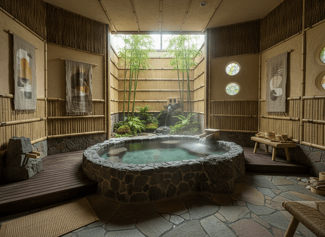 Eco Friendly Onsen interior design - professional eco friendly onsen with sophisticated decor and premium finishes