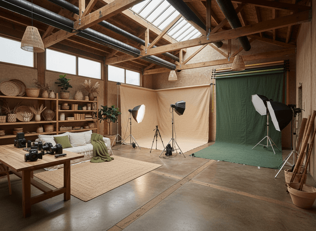 Eco Friendly Photography Studio interior design - professional eco friendly photography studio with sophisticated decor and premium finishes