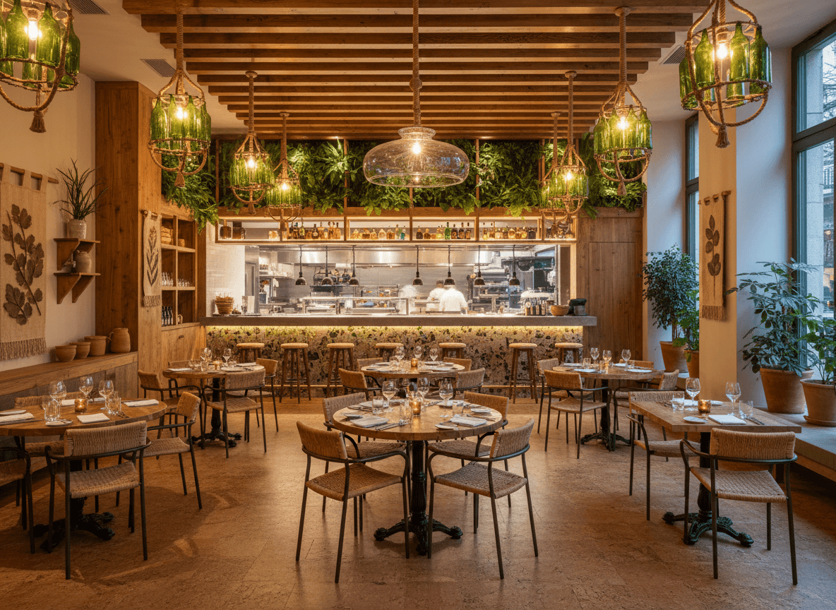 Eco Friendly Restaurant interior design - professional eco friendly restaurant with sophisticated decor and premium finishes
