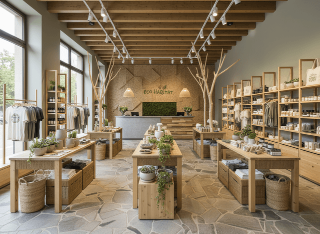 Eco Friendly Store interior design - professional eco friendly store with sophisticated decor and premium finishes