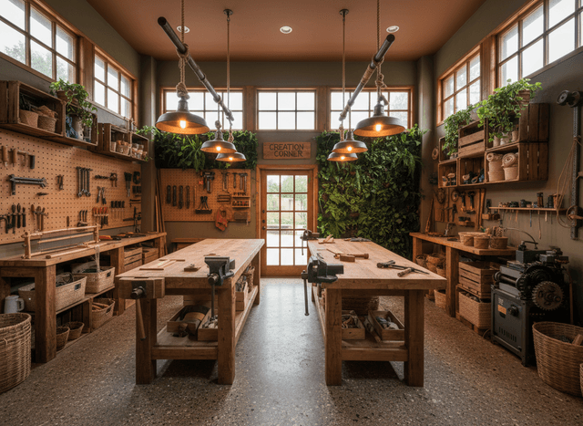 Eco Friendly Workshop interior design - professional eco friendly workshop with sophisticated decor and premium finishes